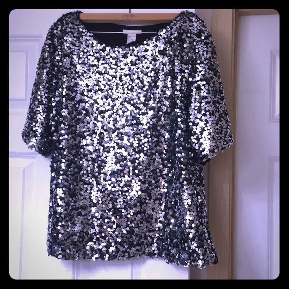 Sequined, silver and black top
